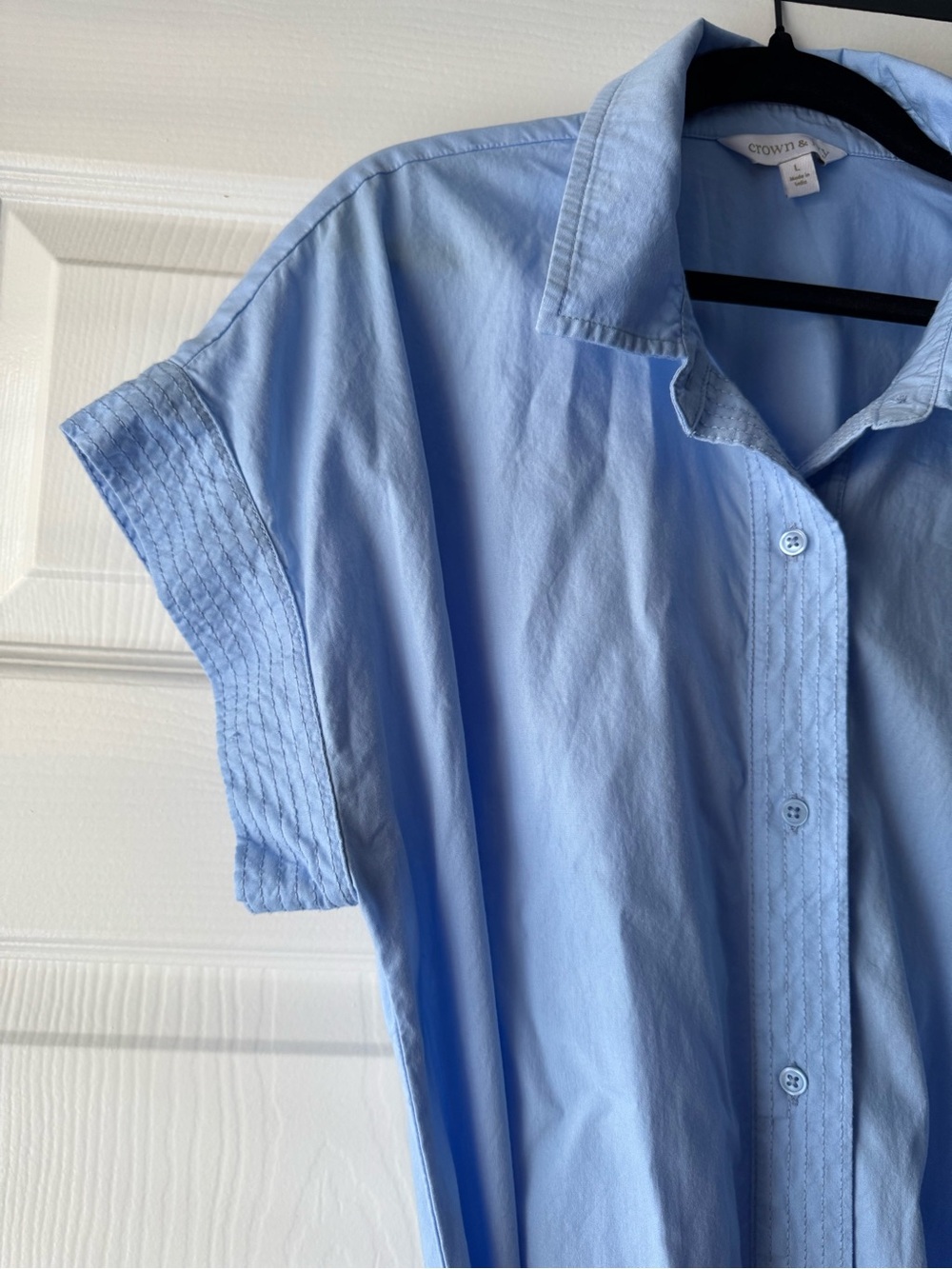 Crown and Ivy Light Blue Shirt Dress with Tie Waist Midi Dress Large - Picture 3 of 9